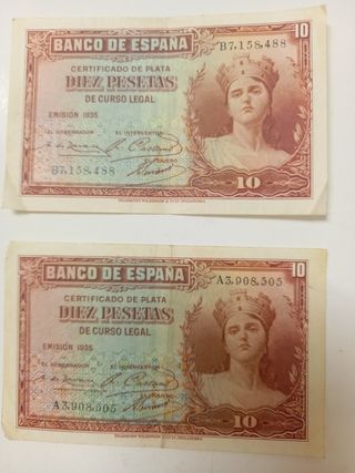 2 Billetes 10 Pesetas Banco de España 1935