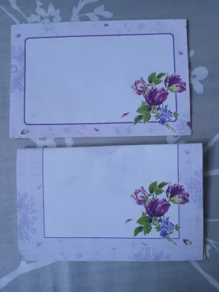 4 Folhas Papel Carta + 1 Envelope Flor Roxo