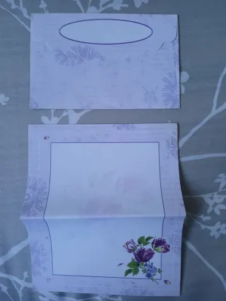 4 Folhas Papel Carta + 1 Envelope Flor Roxo