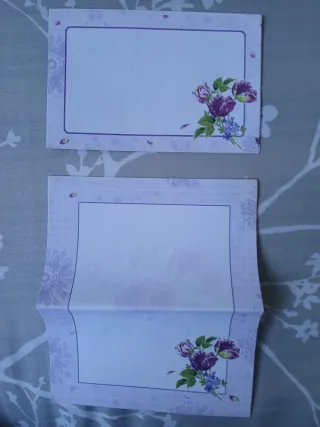 4 Folhas Papel Carta + 1 Envelope Flor Roxo