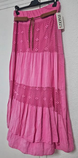 Falda Larga Boho Rosa
