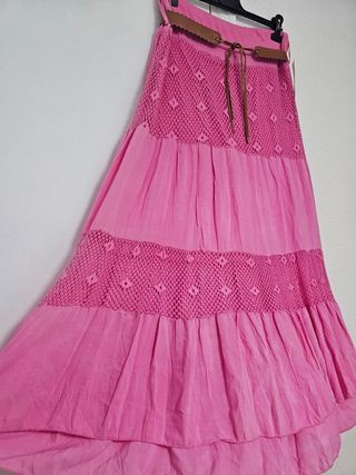 Falda Larga Boho Rosa