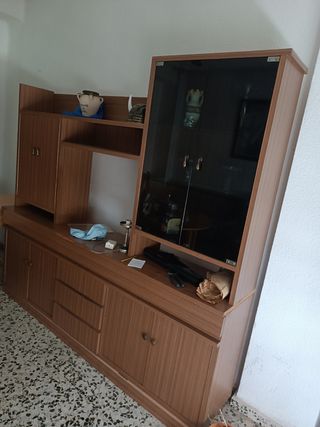 Armario Salón Vintage Madera y Cristal