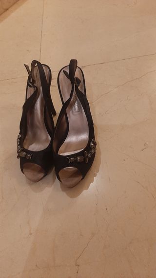 Sandalias de tacón azul oscuro Adolfo Domínguez 40