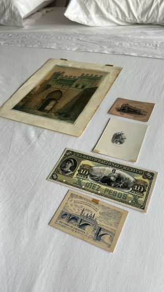 Lote de antigüedades: Dibujos y billete