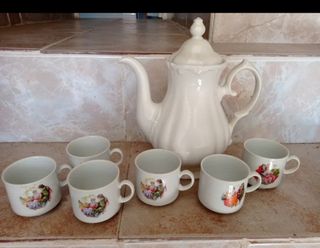 Juego Cafetera y 6 Tazas Decoradas