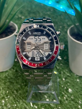 Reloj GREEN LYCA Hombre Plata y Rojo