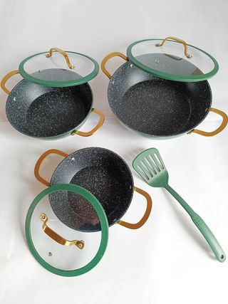 Set 3 Padelle Bavaria Antiaderenti Manici Oro