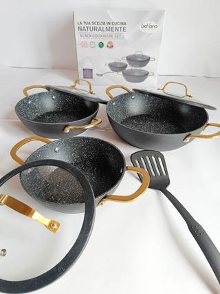 Set 3 Padelle Bavaria Antiaderenti Manici Oro