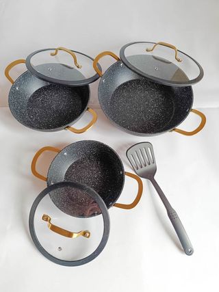 Set 3 Padelle Bavaria Antiaderenti Manici Oro