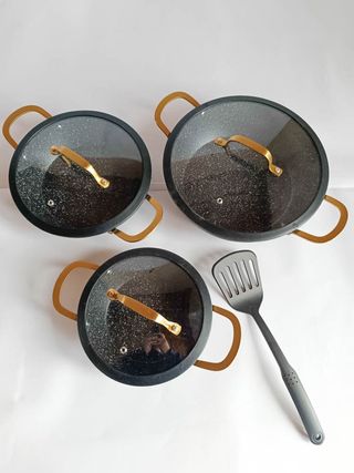 Set 3 Padelle Bavaria Antiaderenti Manici Oro