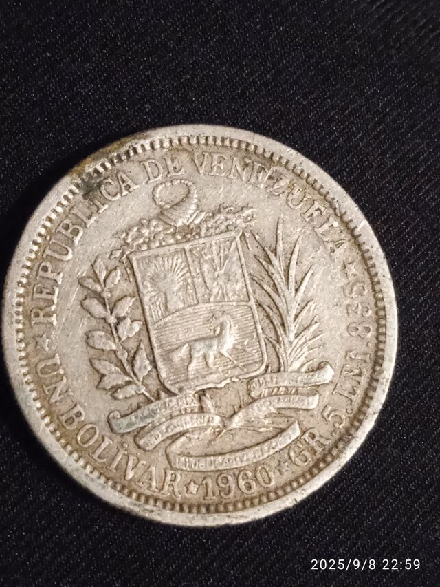 Moneda 1 Bolívar 1960 Plata