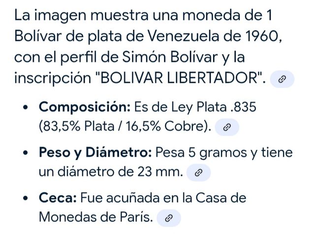 Moneda 1 Bolívar 1960 Plata