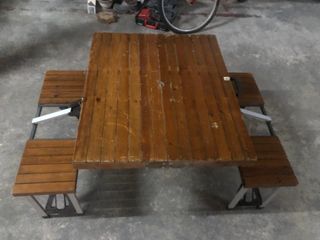 Mesa Camping Portátil 4 Plazas Madera y Metal