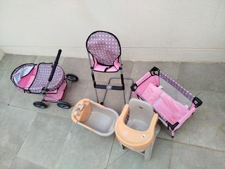 Cuna, bañera y trona de juguete