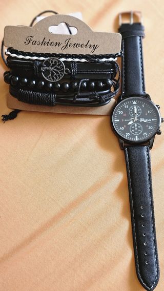 Reloj negro con Pulseras a Juego para hombre