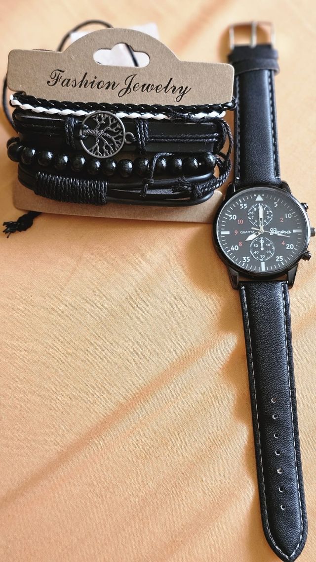 Reloj negro con Pulseras a Juego para hombre