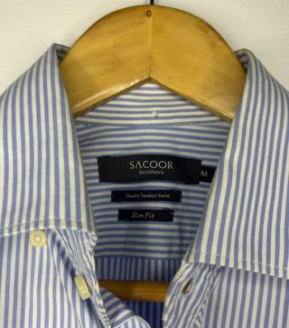 Camisa Sacoor Brothers Slim Fit Riscas Azul M