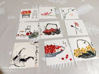 Lote de 9 postales de arte chino