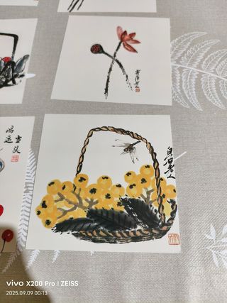 Lote de 9 postales de arte chino
