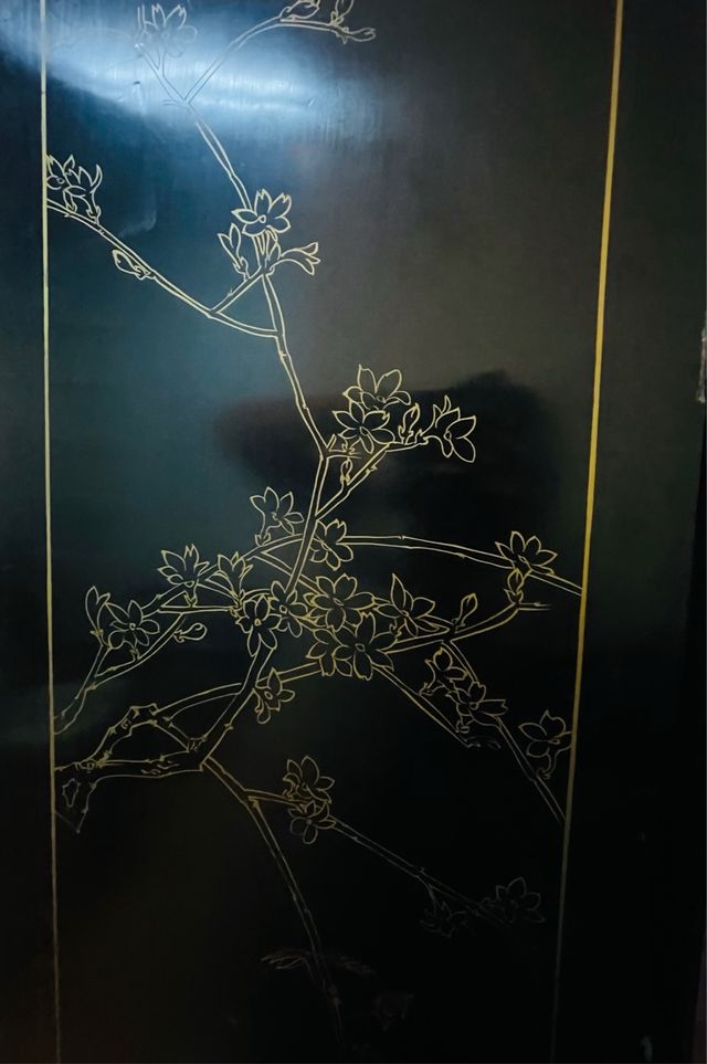 Biombo Chino Lacado Decorado