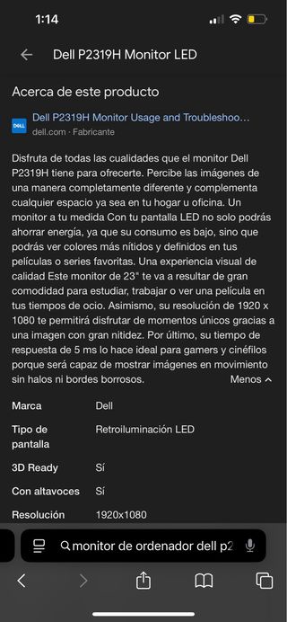 NUEVO Monitor Dell 23' Modelo P2319H sin uso 