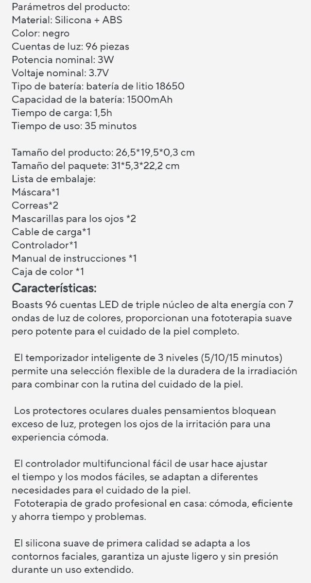 ¡SÓLO HOY! Máscara Facial LED COLÁGENO Negra