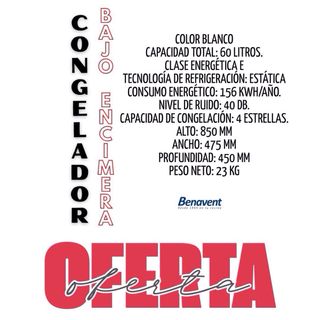 Congelador Benavent bajo encimera CVBHE8448W 
