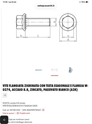 Bulloni Wurth M12 x 30