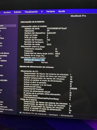 MacBook Pro 13 8gb RAM y 183 ciclos