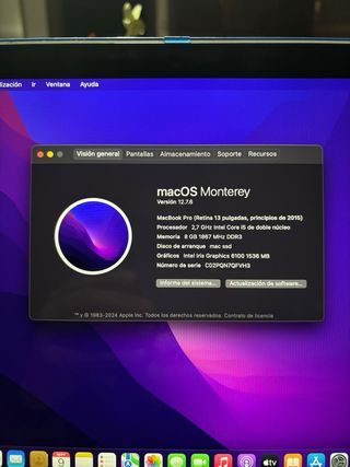 MacBook Pro 13 8gb RAM y 183 ciclos