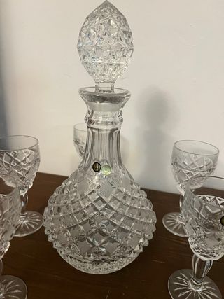 Juego Licorera y Copas Cristal Bohemia