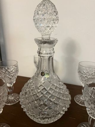 Juego Licorera y Copas Cristal Bohemia