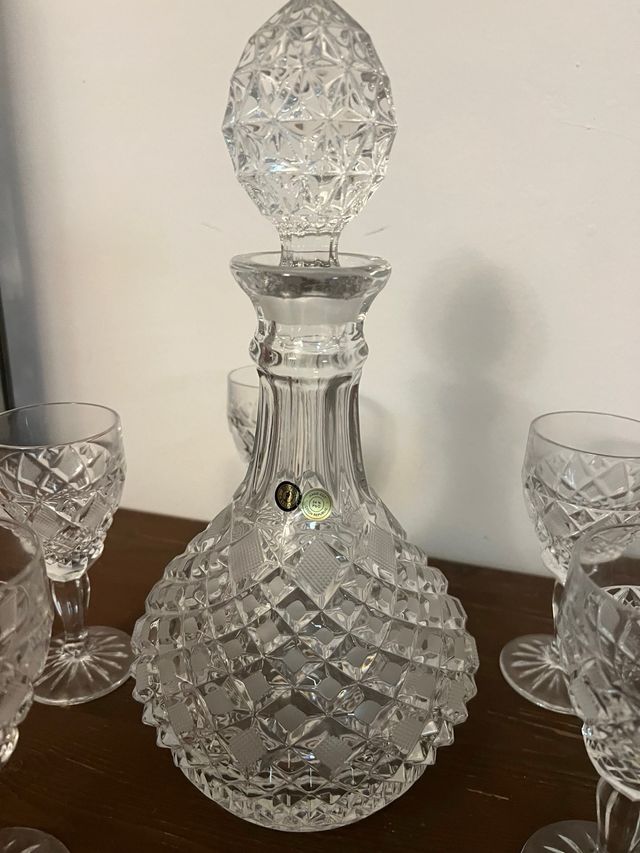 Juego Licorera y Copas Cristal Bohemia