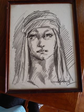 Quadro carboncino ritratto donna