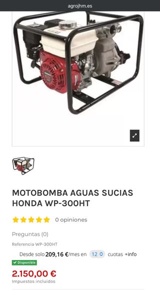 Motobomba Honda GX240 un solo uso  mangotes NUEVOS