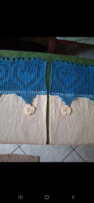 Tende in lino beige e blu