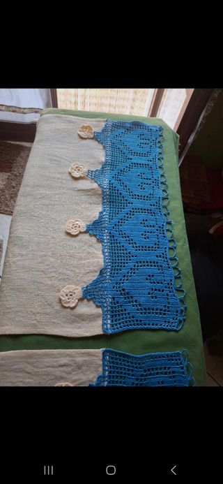 Tende in lino beige e blu
