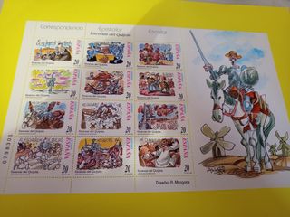 Dos hojas sellos Quijote Correos

