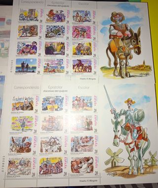 Dos hojas sellos Quijote Correos
