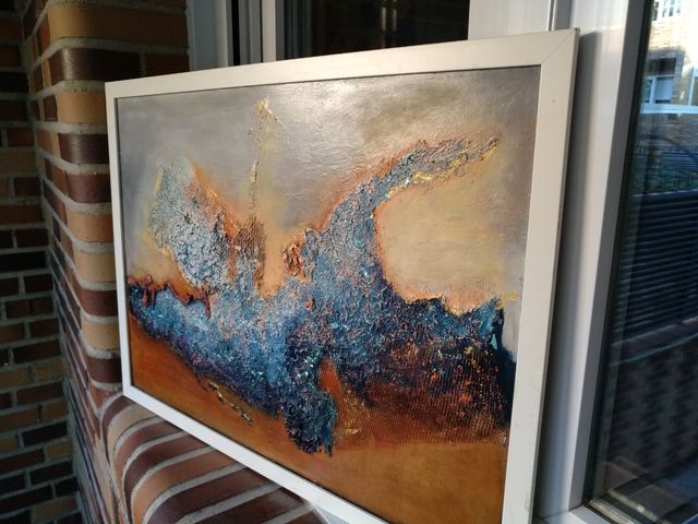 Cuadro Grande Abstracto Azul y Naranja