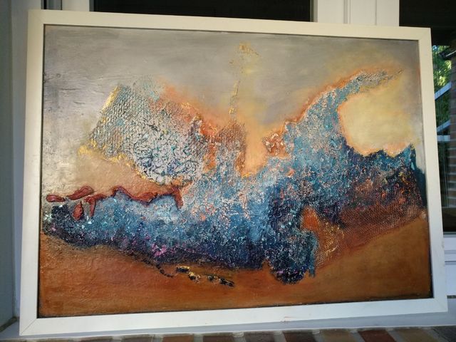 Cuadro Grande Abstracto Azul y Naranja