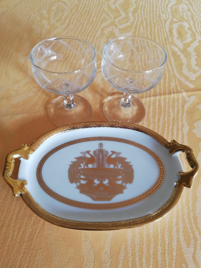 Vassoietto Limoges con 2 Bicchierini Vetro