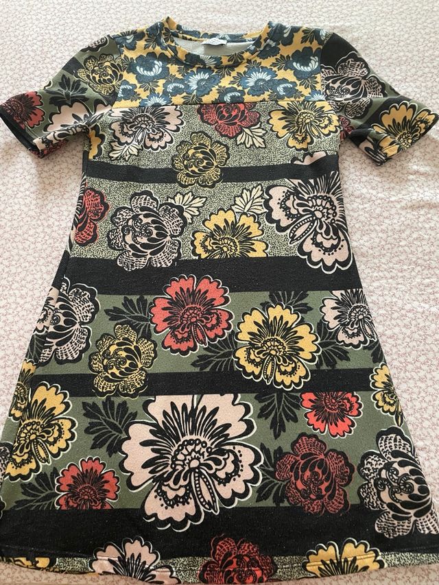Vestido Zara Punto Floral Manga Corta Talla S