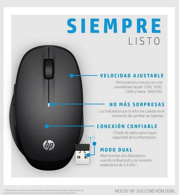 Ratón HP 300 - Modo Dual Negro- Nuevo precintado