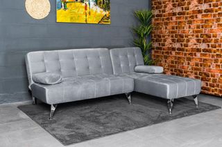 Sofá-cama chaise-longue gris terciopelo 