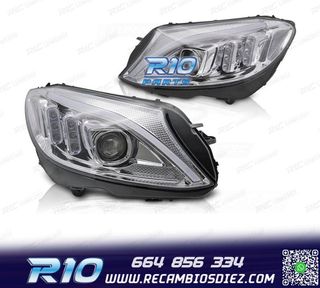 FAROS MERCEDES CLASE C W205 14-18 LED FONDO CROMADO