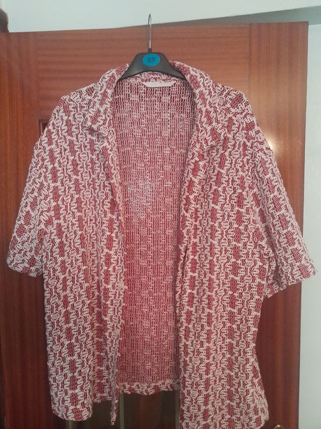 Camisa Zara Crochet Manga Corta Roja Talla L