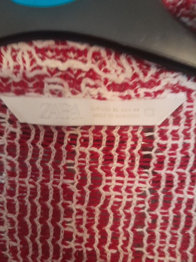Camisa Zara Crochet Manga Corta Roja Talla L