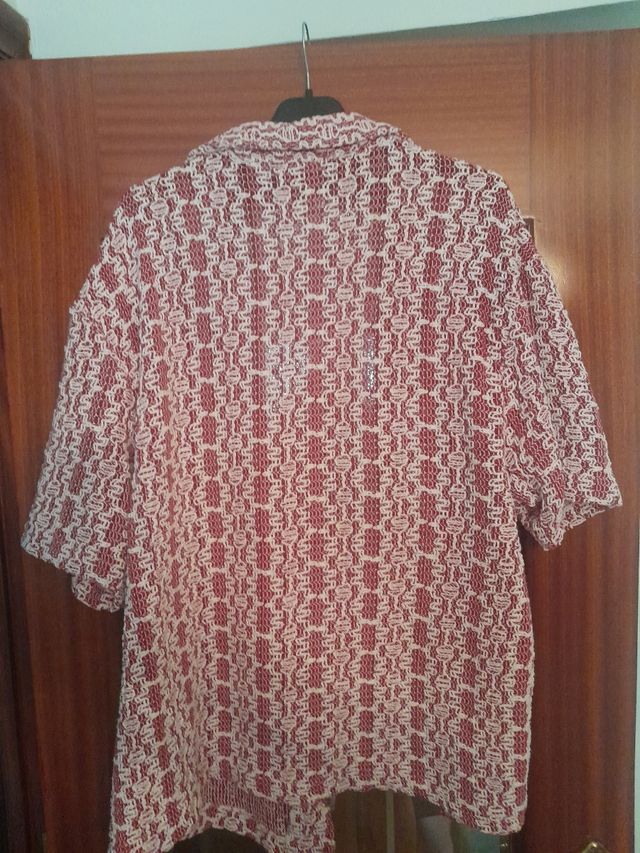 Camisa Zara Crochet Manga Corta Roja Talla L